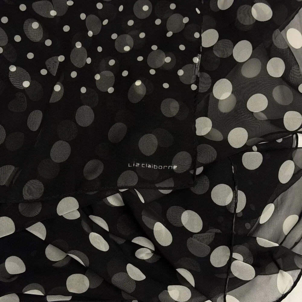 Liz Claiborne Sheer Scarf Polka Dot Black White Long Rectangle  20 x 70